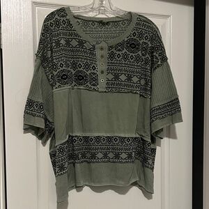 POL Green Patterned Women's SS Top
